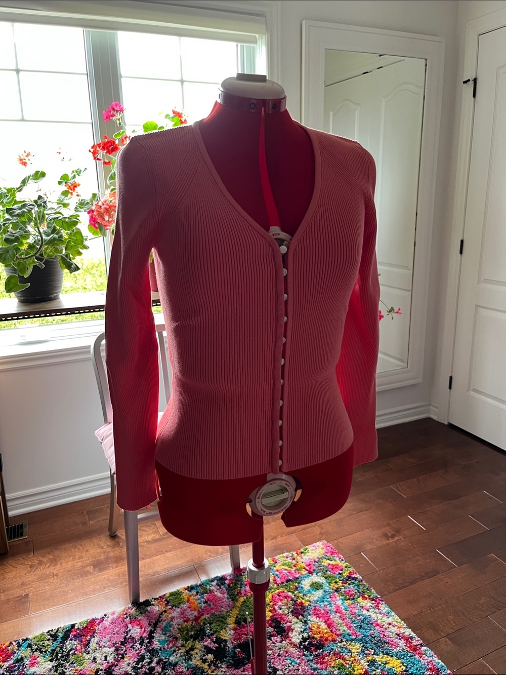 ba&sh Coral-Pink Button-Front V-Neck Ribbed Cardigan - Picture 4 of 5